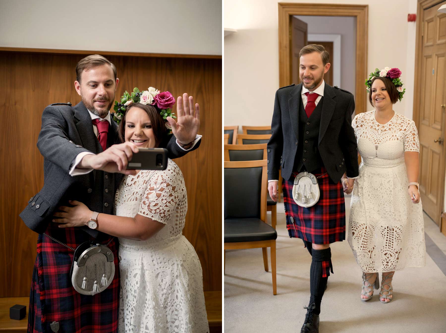 Bride, groom, wedding, selfie, ceremony, Lothian Chambers, Edinburgh